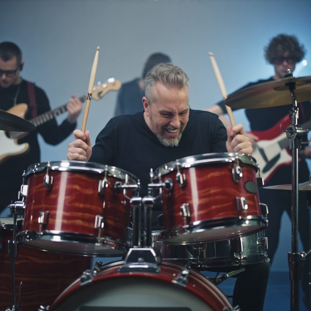 Dave behind a drum kit